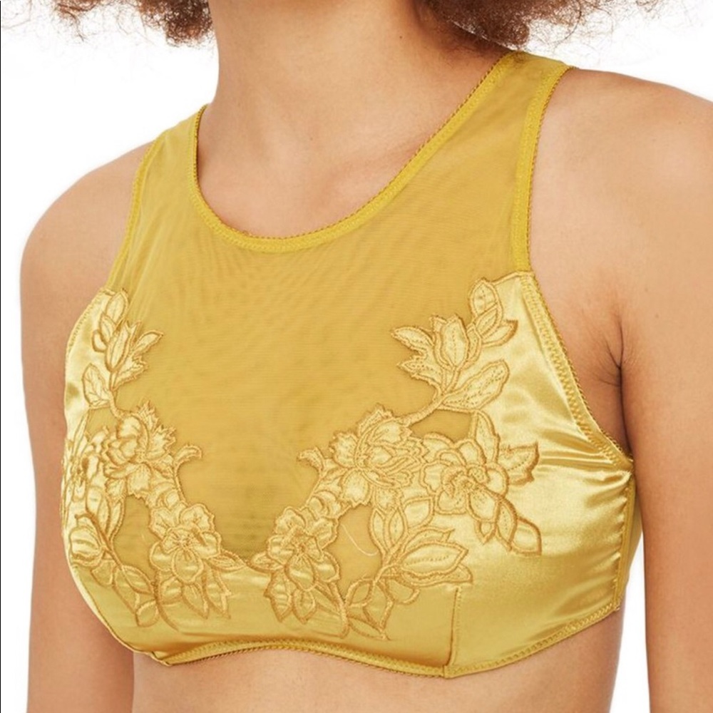 Topshop Rosalind satin mesh High Neck Bra top 34C